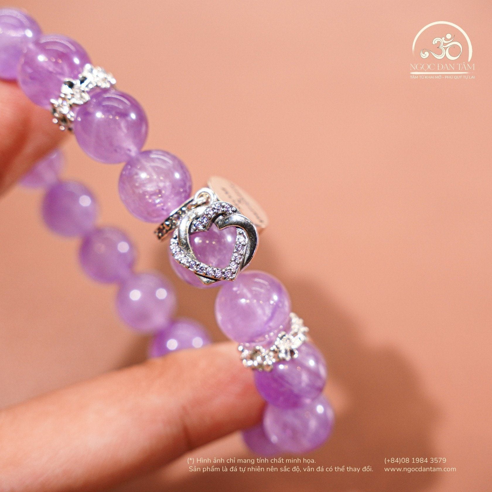  Vòng Tay Song Tâm ( Thạch Anh Tím Lavender 10mm 5A ) 