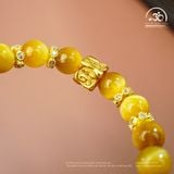  Vòng Tay Đá Mắt Hổ Vàng 8mm 6A Phối Charm Vuông 