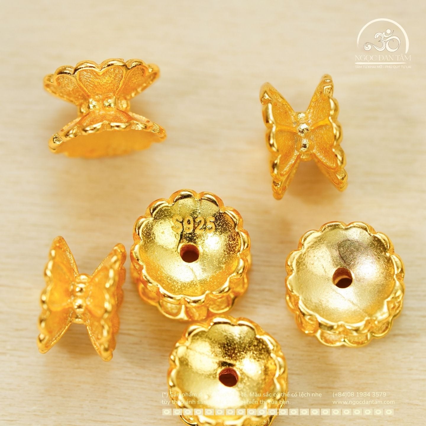  Charm Đài Sen Mạ Vàng 4mm - Bạc 925 Mạ Vàng Cao Cấp. 
