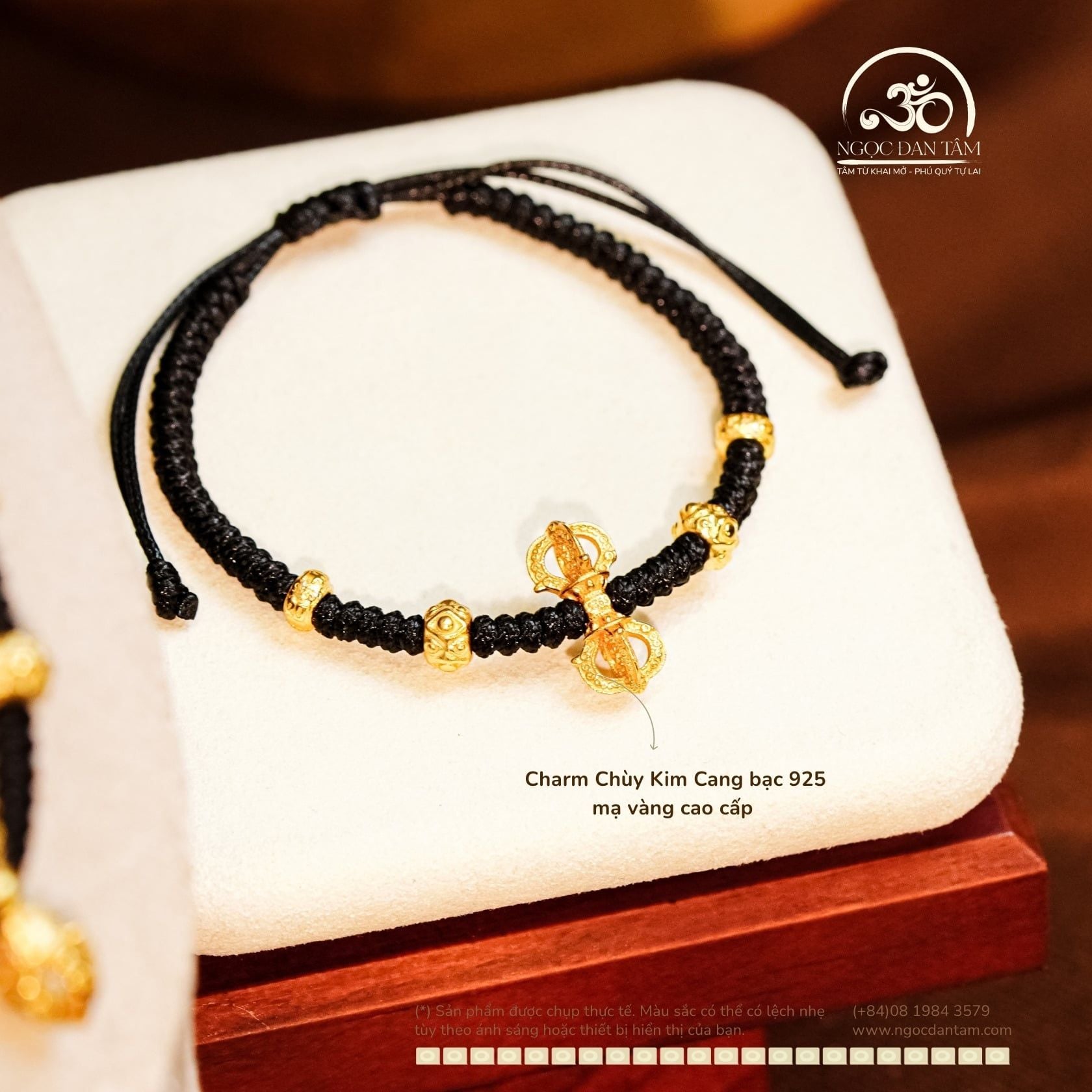  Vòng Tay + Vòng Cổ Thắt Dây Charm Chùy Kim Cang Bạc 925 Mạ Vàng Cao Cấp 