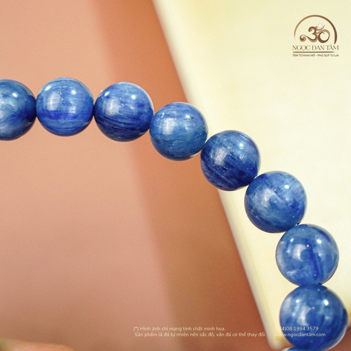  Vòng Tay Kyanite 9mm 4A Phối Charm Mạ Vàng 