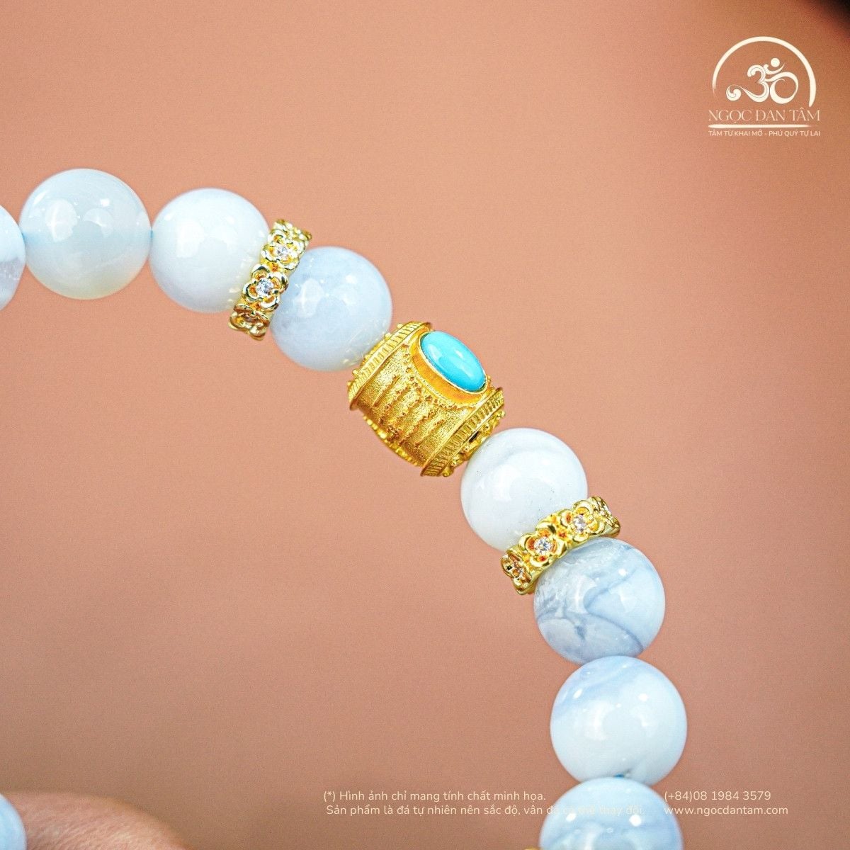  Vòng Tay Đá Mã Não Xanh Lace 8mm 3A Phối Charm Lu Thống 