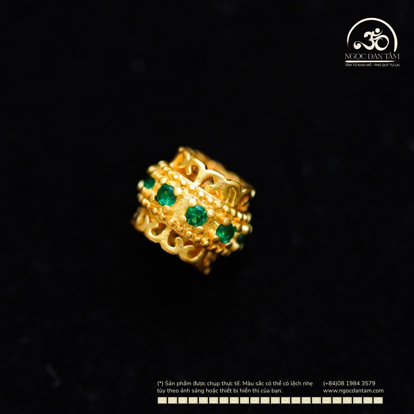  Charm Trụ Tròn Đính Hạt Xanh 9,51mm - Kim Loại Mạ Vàng Cao Cấp 