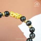  Vòng Tay Thạch Anh Tóc Đen 8A 8mm Phối Charm Tỳ Hưu 