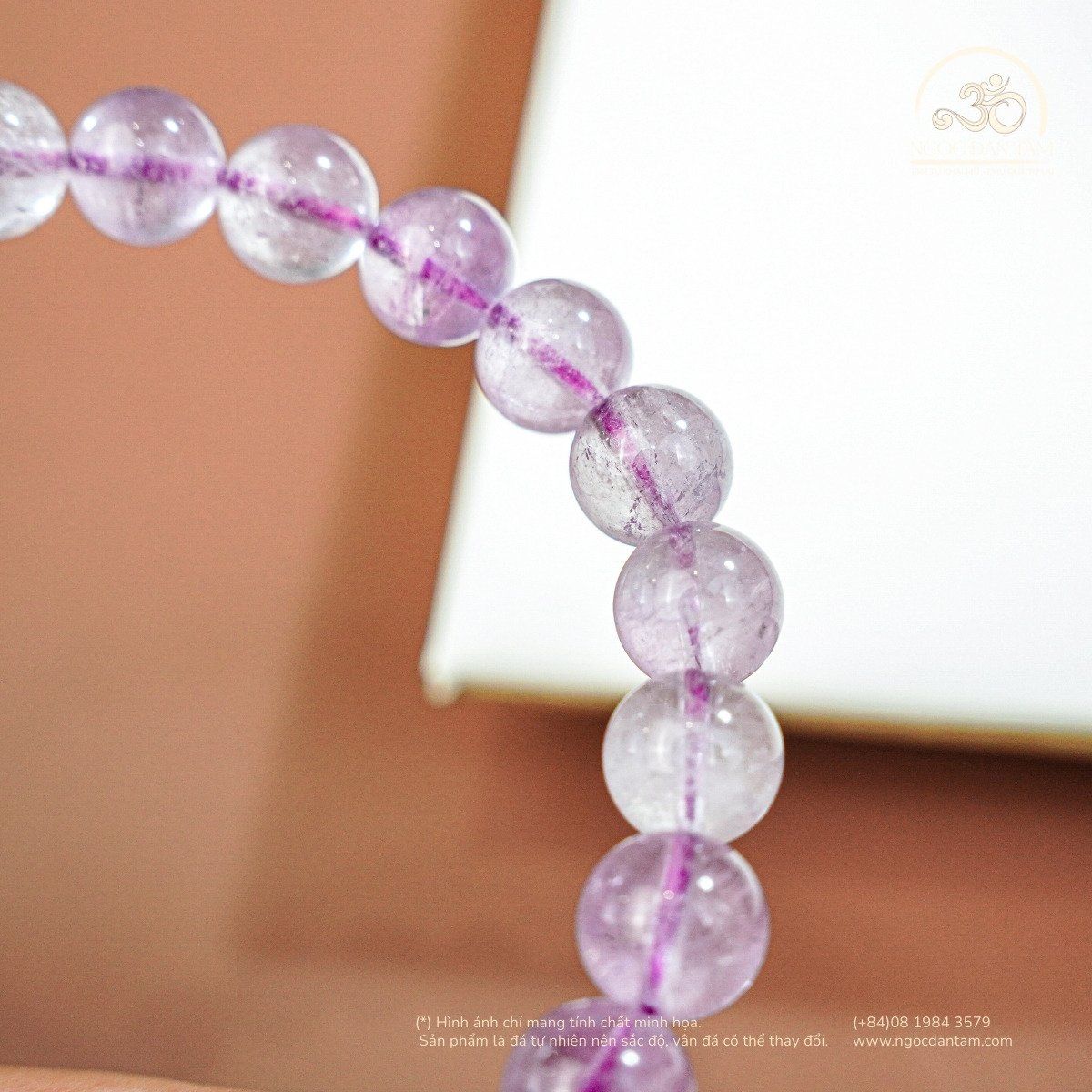  Vòng Tay Đá Thạch Anh Tím Lavender 8mm 3A Phối Charm Lồng Đèn 