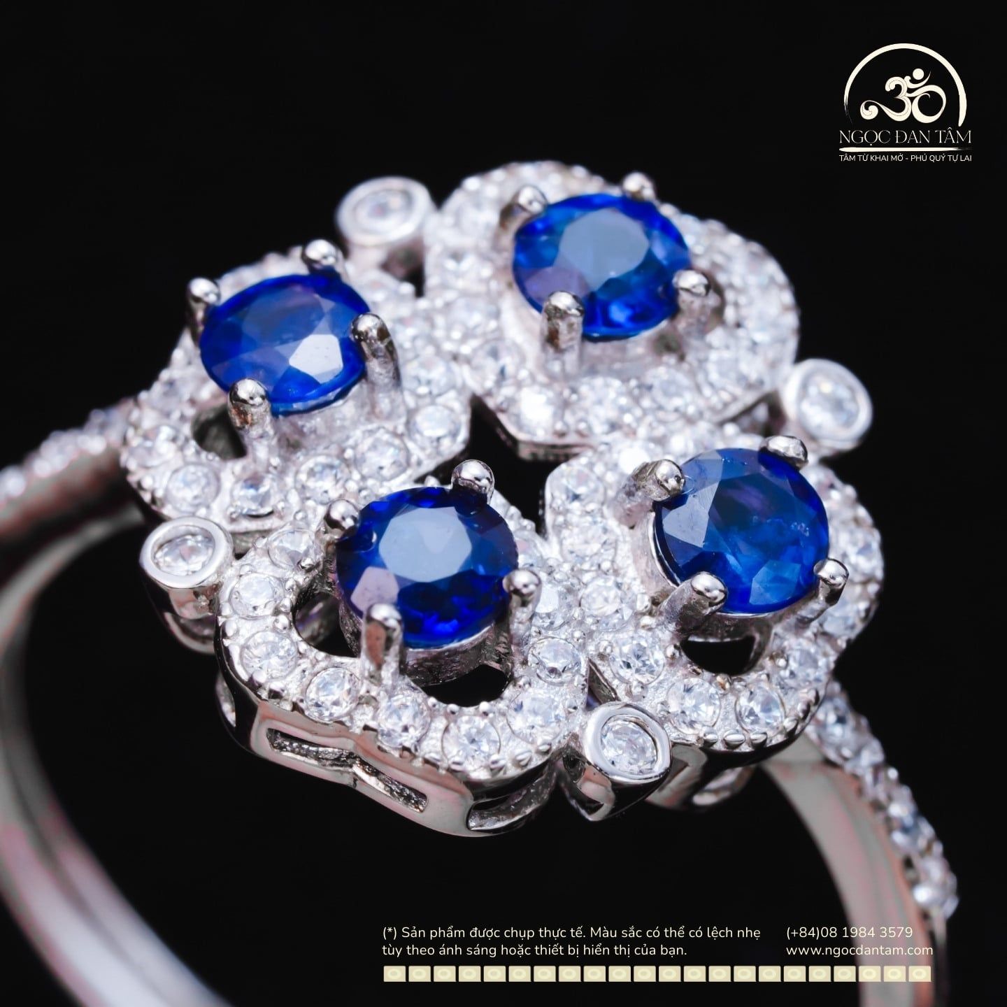  Nhẫn Bạc 925 Đính Đá Sapphire 3mm 