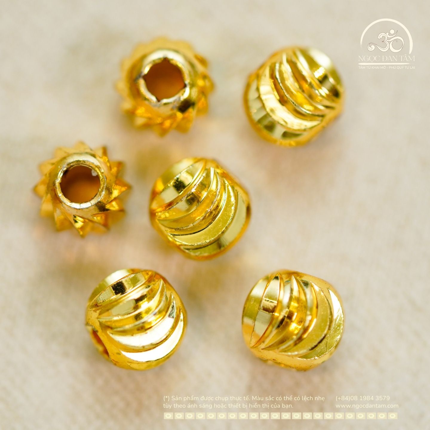  Charm Bi Tròn Cắt Giác Xoắn 5mm - Kim Loại Mạ Vàng Cao Cấp 