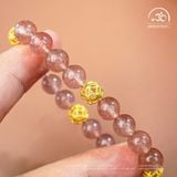  Vòng Tay Đá Thạch Anh Dâu Tây 8mm 2A Phối Charm Bi Tròn 