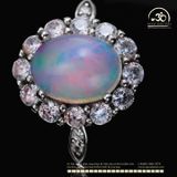  Nhẫn Bạc 925 Đính Đá Opal Trắng 6x8mm 