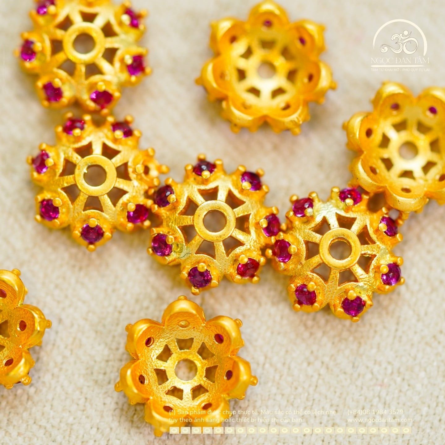  Charm Đài Hoa Đá Hồng - Kim Loại Mạ Vàng 