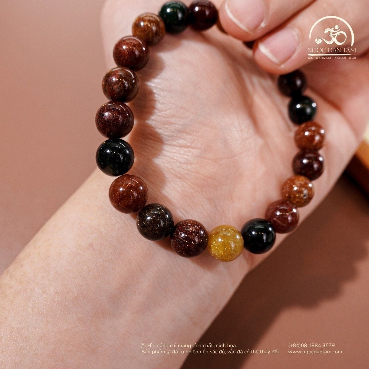  Vòng Tay Thạch Anh Tóc Hỗn Hợp 9mm 5A 