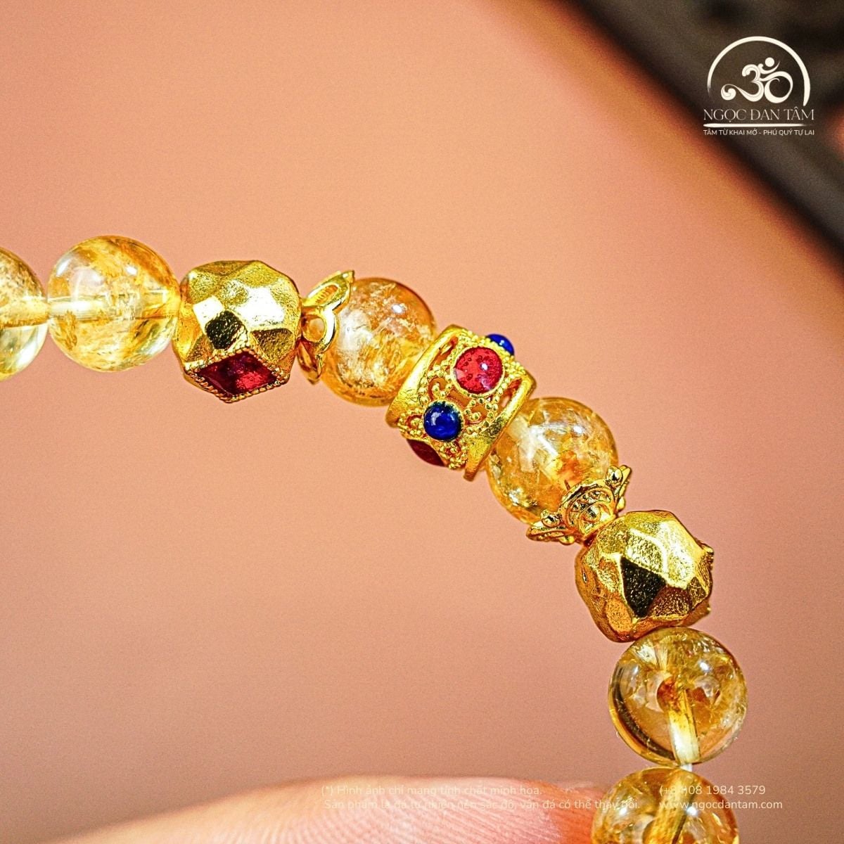  Vòng Tay Đá Thạch Anh Vàng Hoa Bay 8mm 3A Phối Charm Vòng Đính Đá 