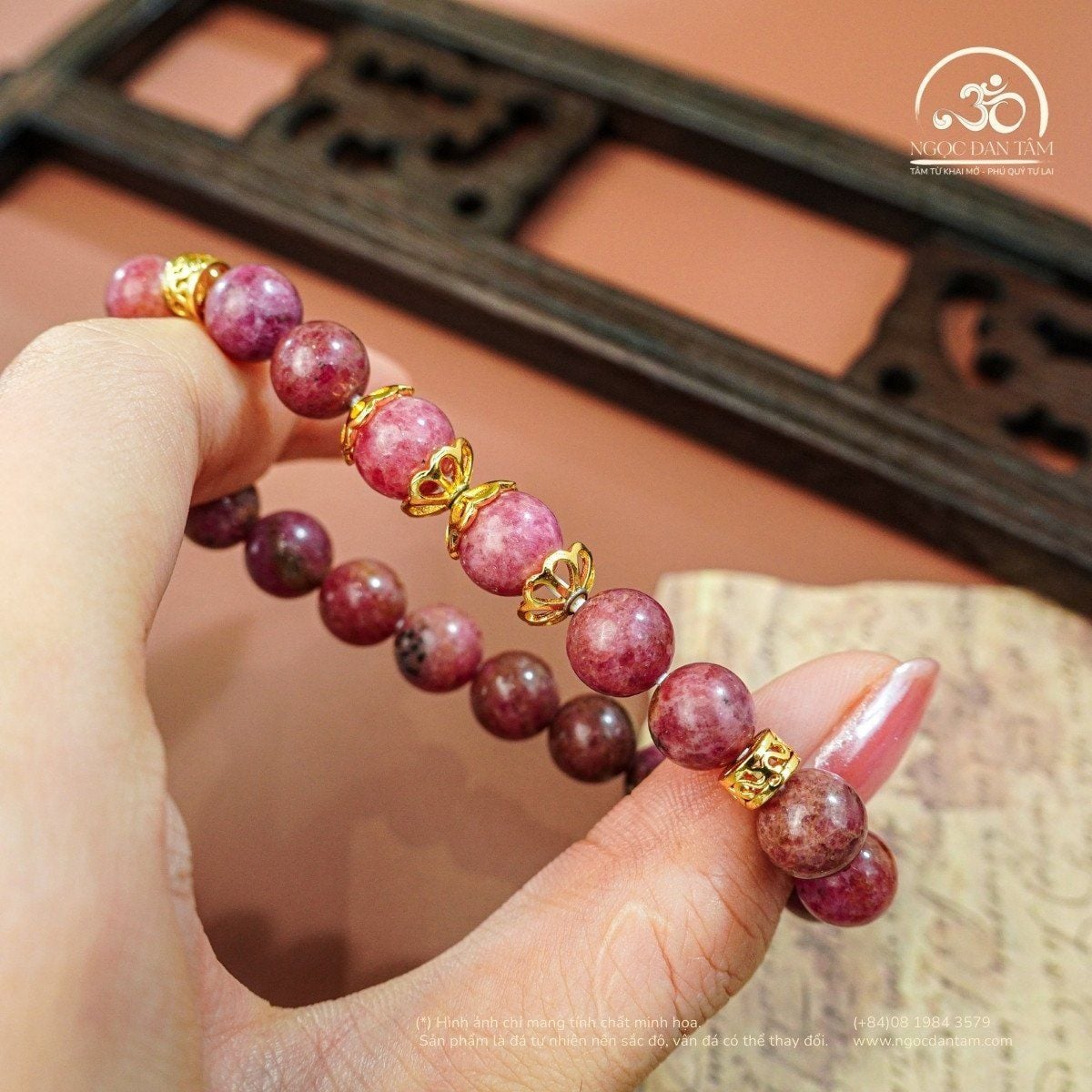  Vòng Tay Đá Thulite 8mm 2A Phối Charm 