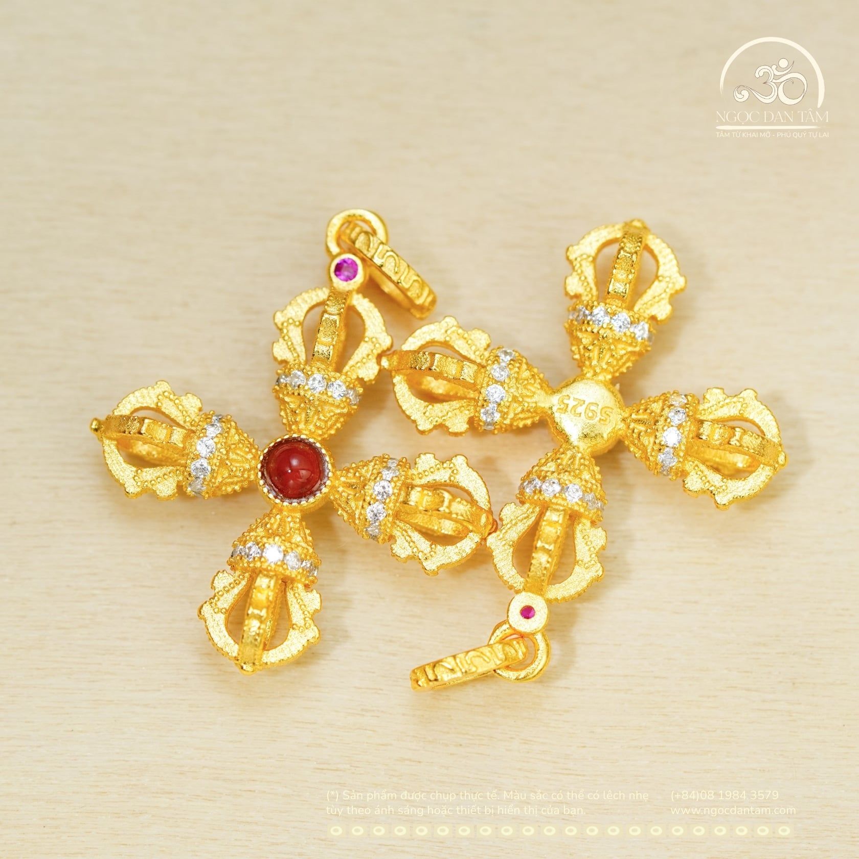  Mặt Dây Chuyền Kim Cang Phối Đá - Bạc 925 Mạ Vàng Cao Cấp 