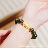  Vòng Tay Thạch Anh Tóc Xanh 12mm 4A Phối Charm Tỳ Hưu 