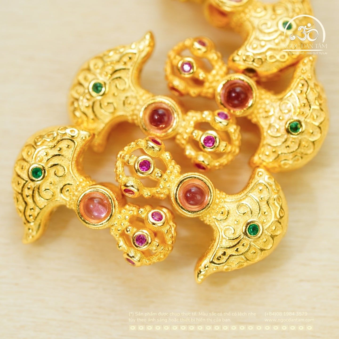  Charm Mỏ Neo Đính Đá Hồng 13mm - Bạc 925 Mạ Vàng Cao Cấp 