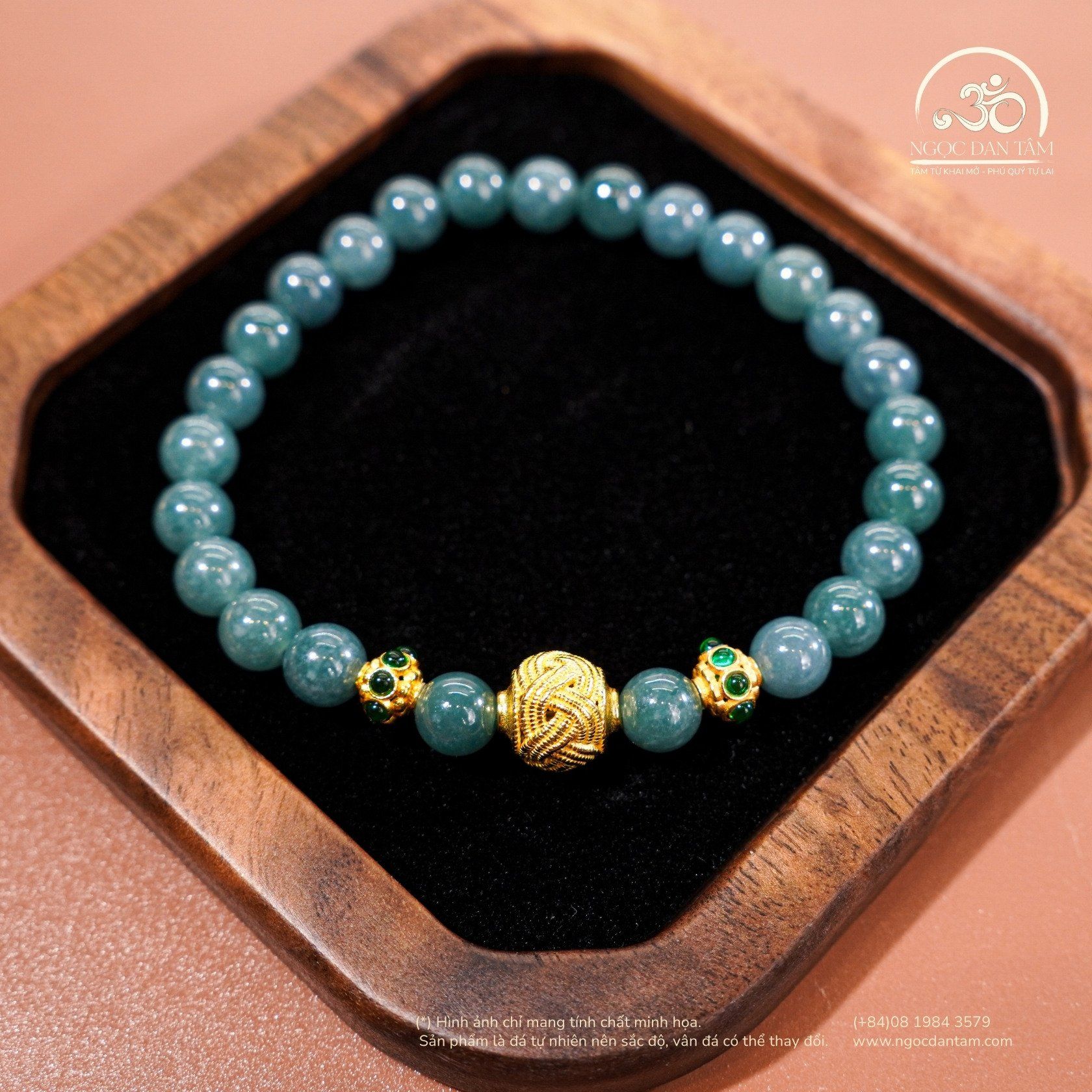  Vòng Tay Ngọc Hòa Điền 7mm 2A Phối Charm Cát Tường 