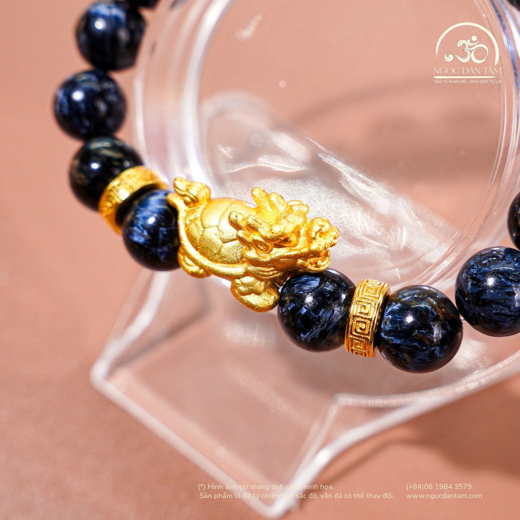  Vòng Tay Đá Giông Bão 9mm 5A Phối Charm Long Quy 