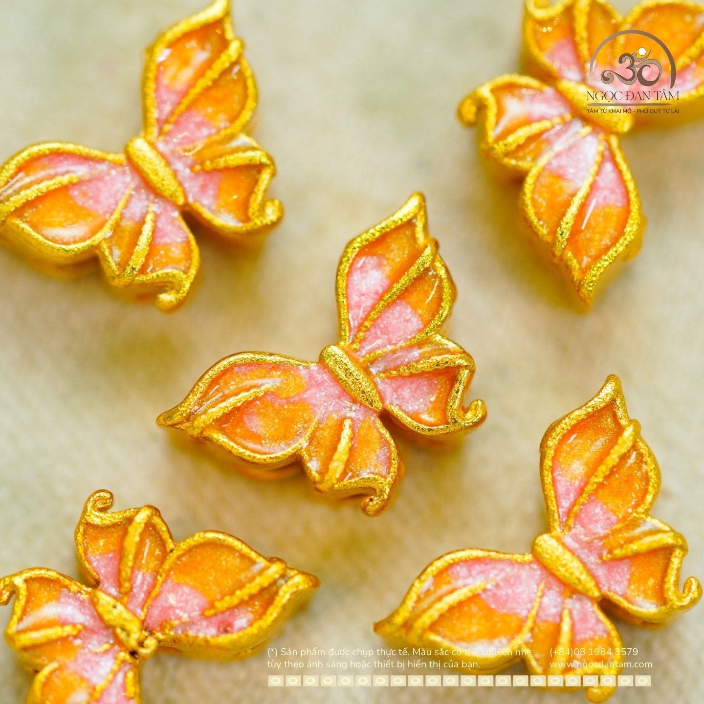  Charm Bướm Hồng 12,09mm - Kim Loại Mạ Vàng Cao Cấp 