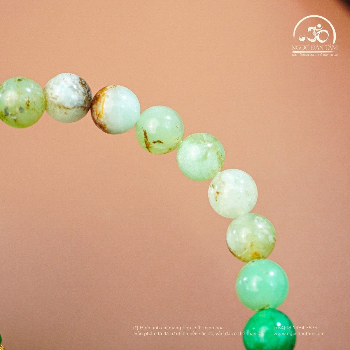  Vòng Tay Đá Cẩm Thạch Úc Phối Charm Đính Đá 8mm - 2A 