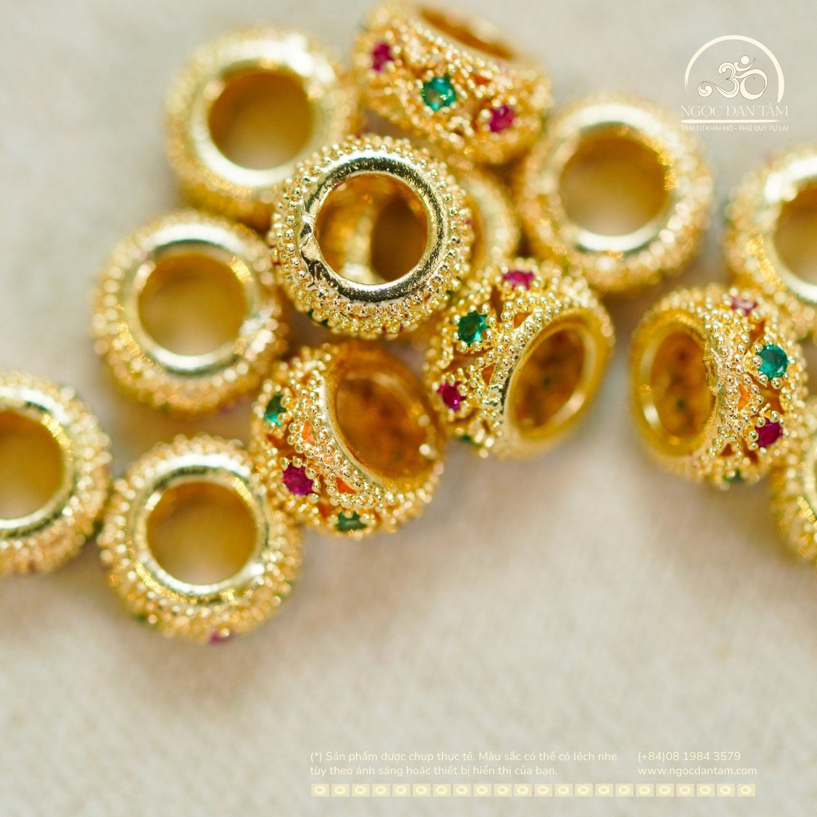  Charm Tròn Dẹp Đính Đá 6mm - Kim Loại Mạ Vàng Cao Cấp 