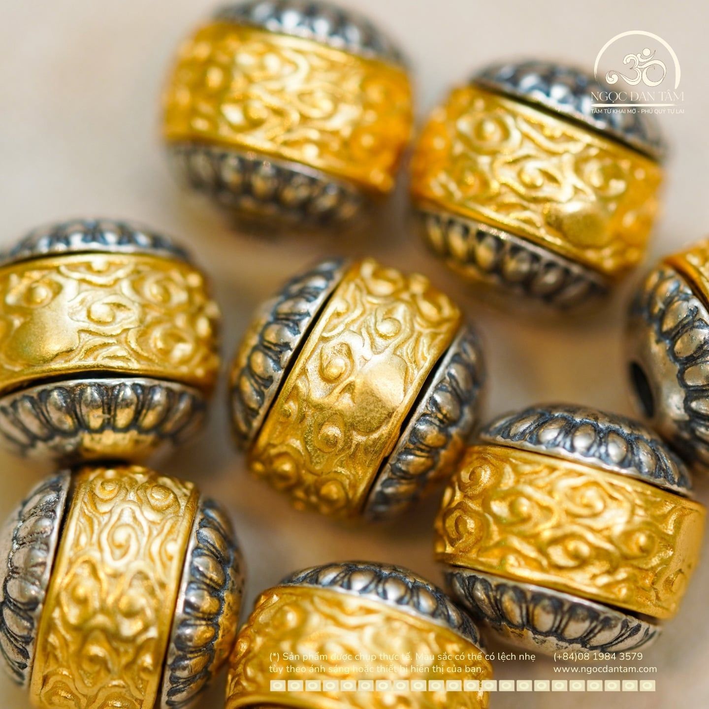  Charm Tường Vân Đầu Hoa 10.56mm - Bạc 925 Mạ Vàng Cao Cấp 