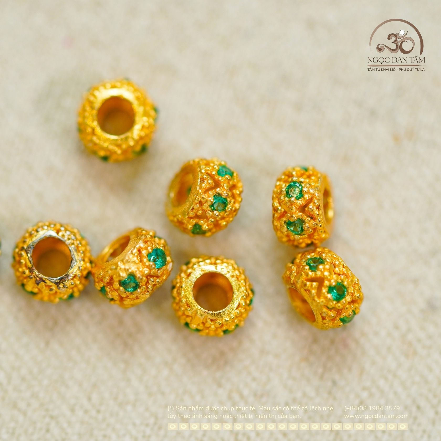  Charm Vòng Nhỏ Đính Đá Ngọc Lục Bảo 4,59mm - Kim Loại Mạ Vàng Cao Cấp 