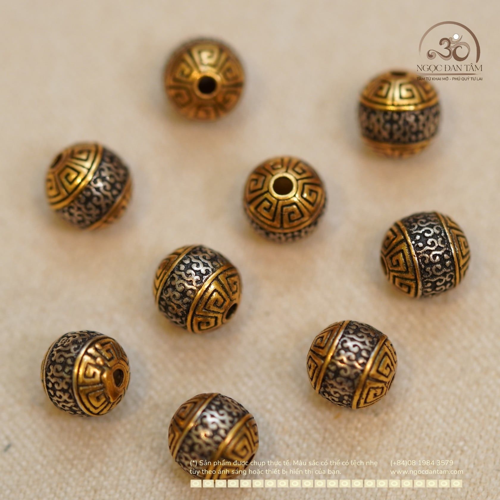  Charm Tròn Tường Vân Nhỏ - Bạc 925 Mạ Vàng Cao Cấp 