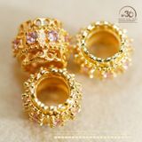  Charm Trụ Tròn Đính Hạt Hồng 9.21mm - Kim Loại Mạ Vàng Cao Cấp 