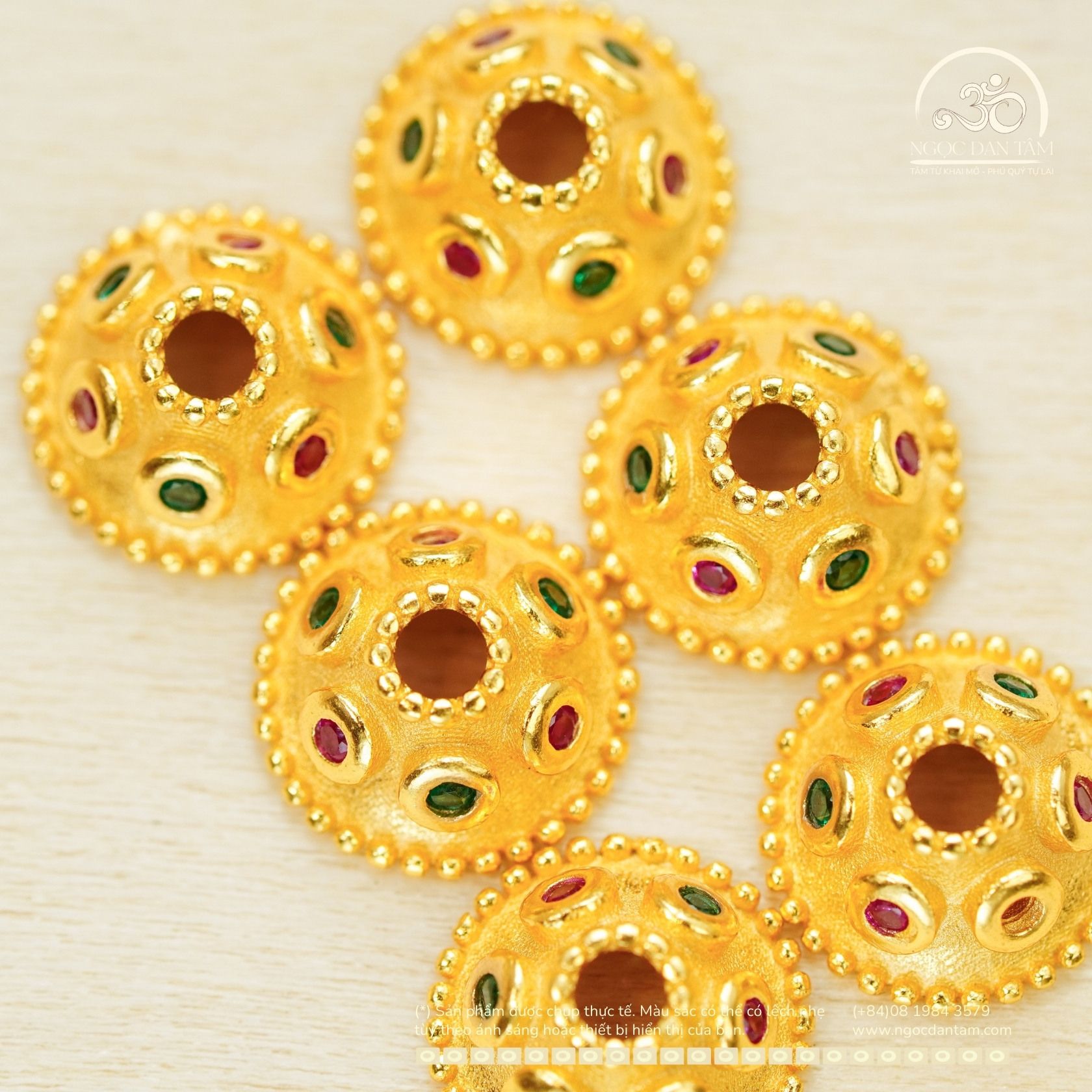  Charm Ốp Màu Đính Đá 9mm - Bạc 925 Mạ Vàng Cao Cấp 