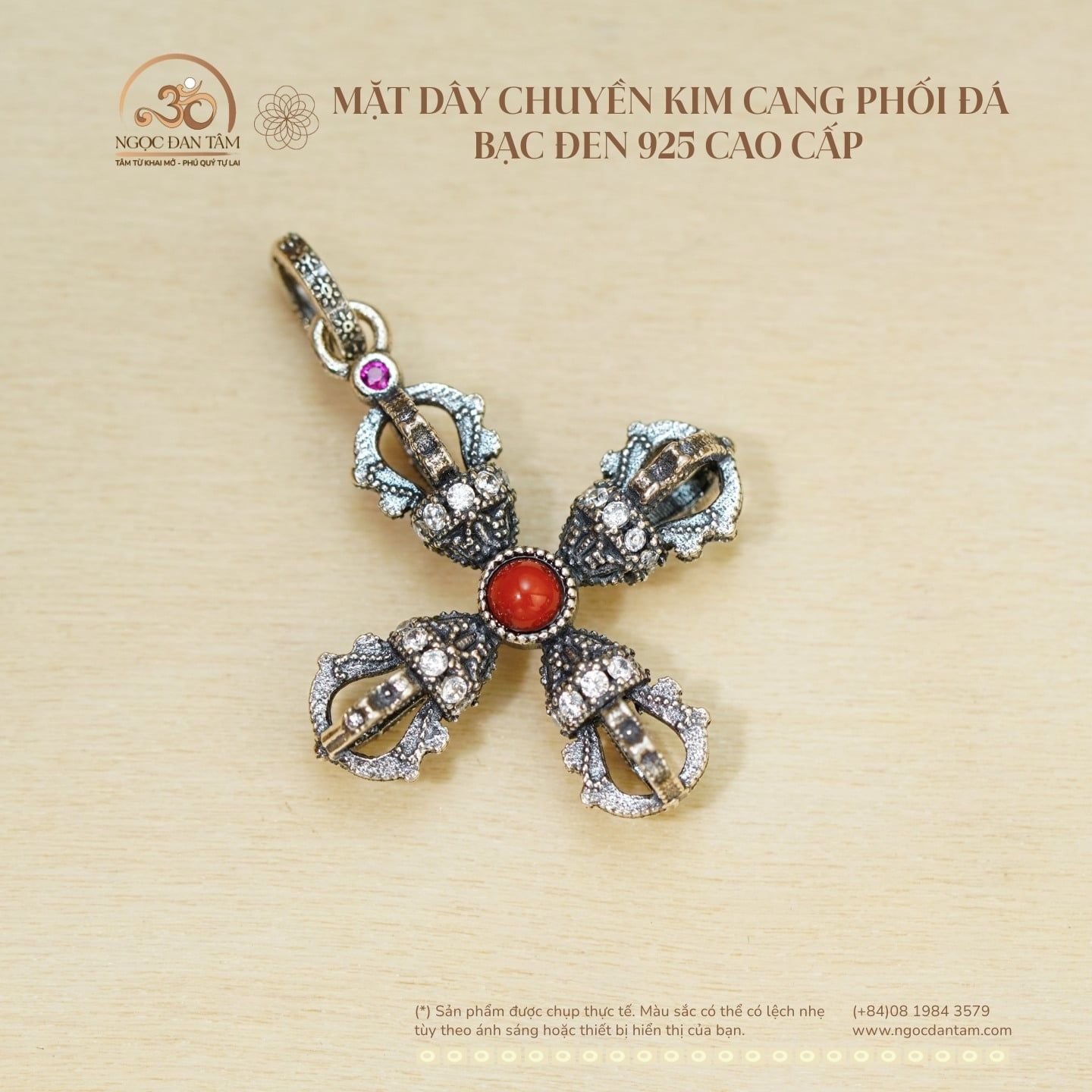  Mặt Dây Chuyền Kim Cang Phối Đá - Bạc Đen 925 Cao Cấp 