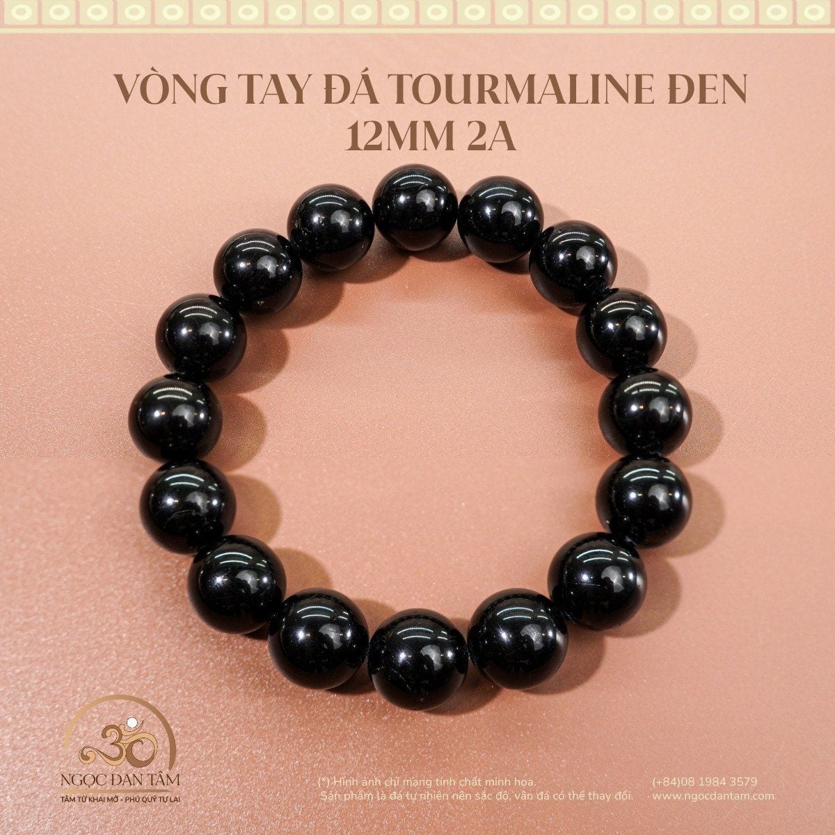  Vòng Tay Đá Tourmaline Đen 12mm 2A 