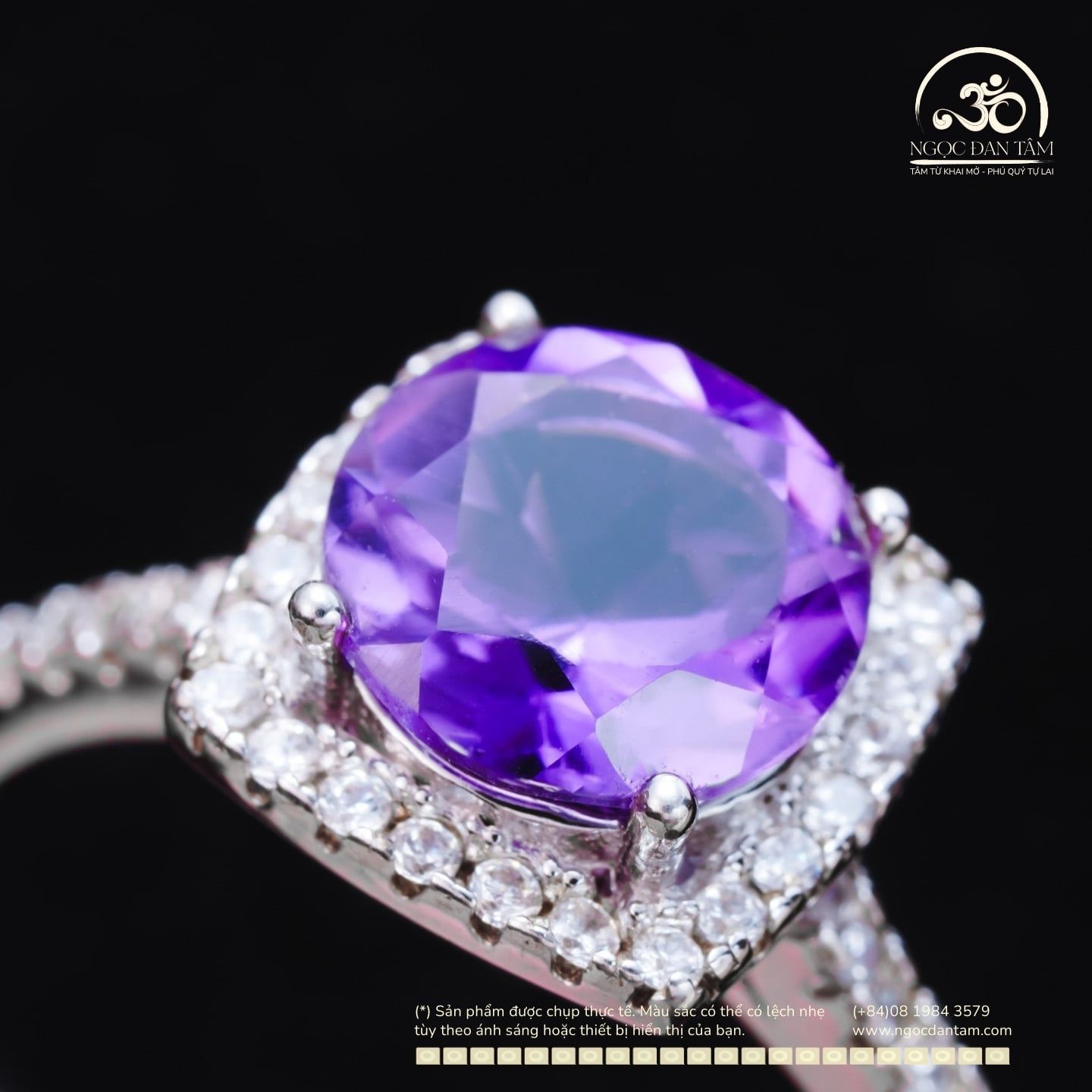  Nhẫn Bạc 925 Đính Đá Thạch Anh Tím 8mm 