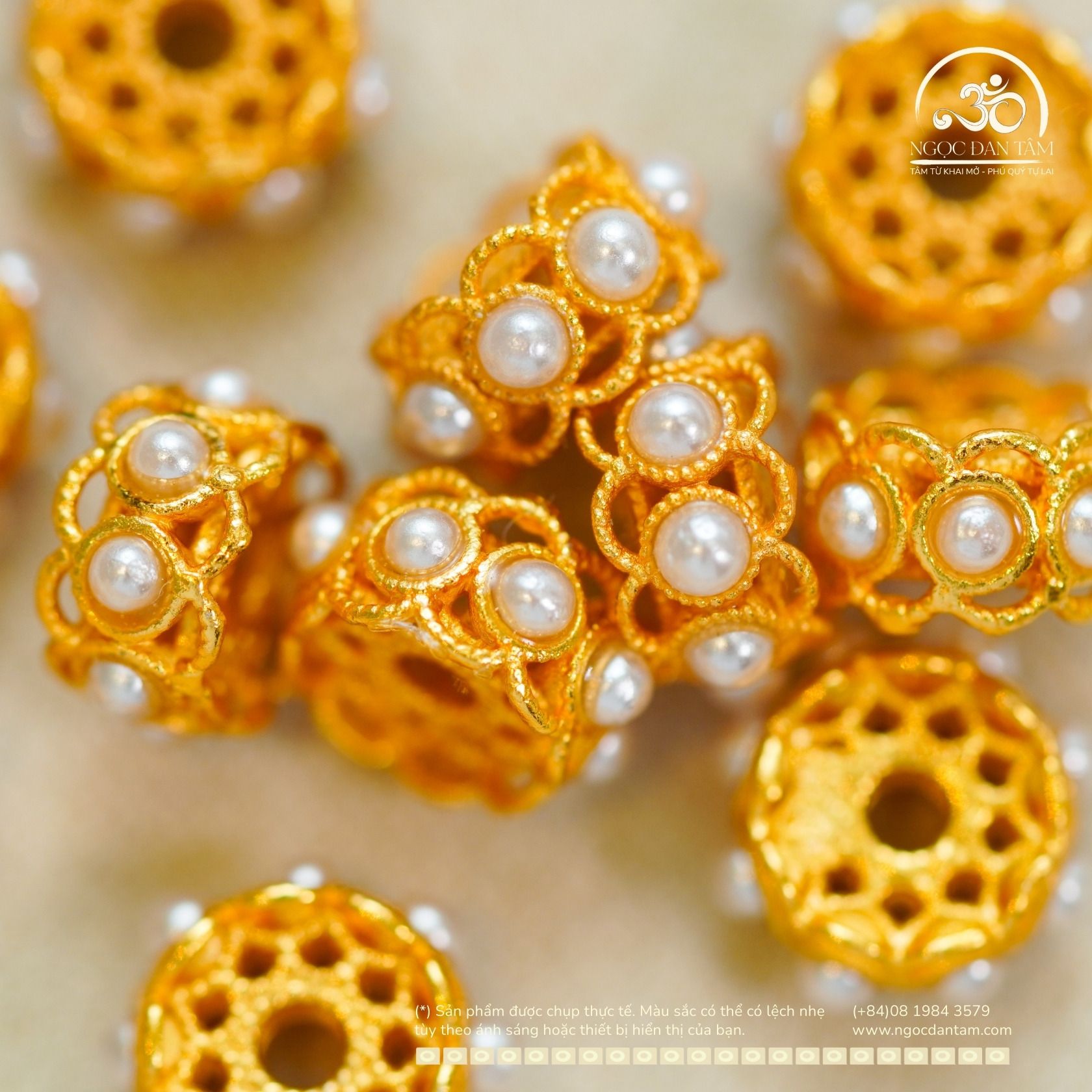  Charm Hoa bạc mạ vàng 8,86mm - Bạc 925 Mạ Vàng Cao 