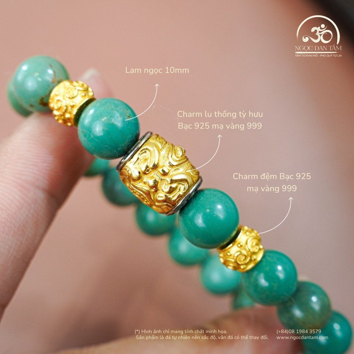  Vòng Tay Lam Ngọc Phối Charm Lu Thống Tỳ Hưu 