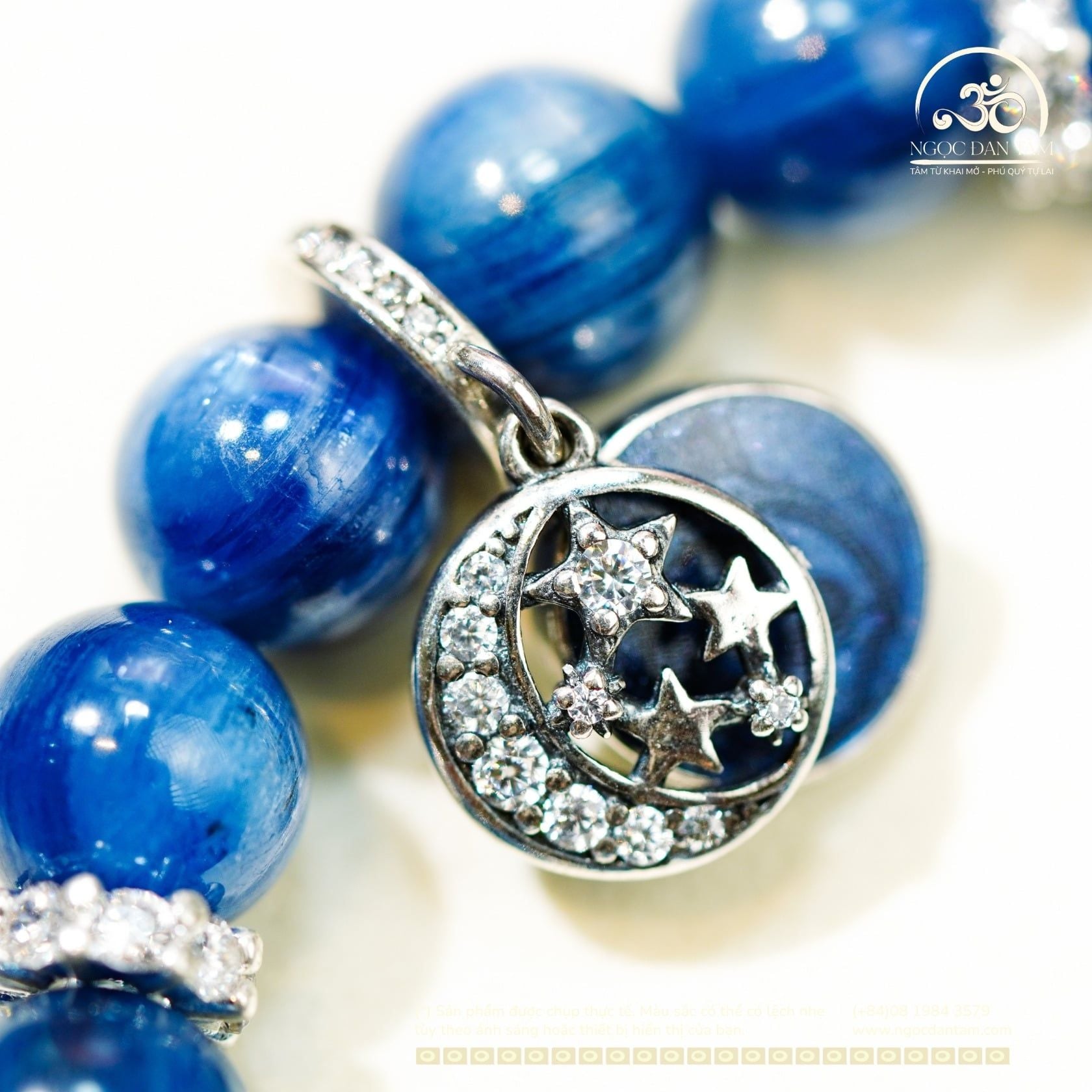 Vòng Tay Kyanite 9mm 4A Phối Charm Pandora 