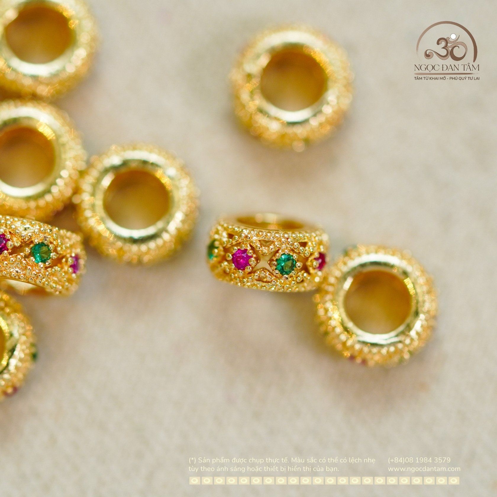  Charm Tròn Dẹp Đính Đá 6mm - Kim Loại Mạ Vàng Cao Cấp 