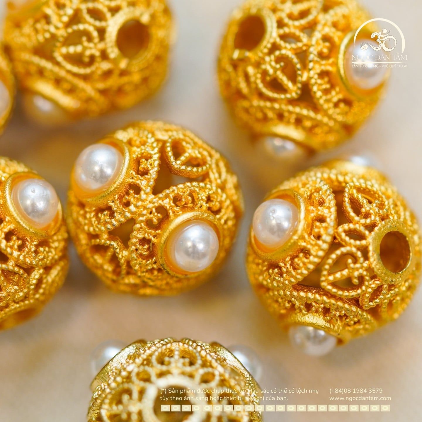  Charm Đệm Túi Cầu Ngọc Trai 11,49mm - Kim Loại Mạ Vàng Cao Cấp 