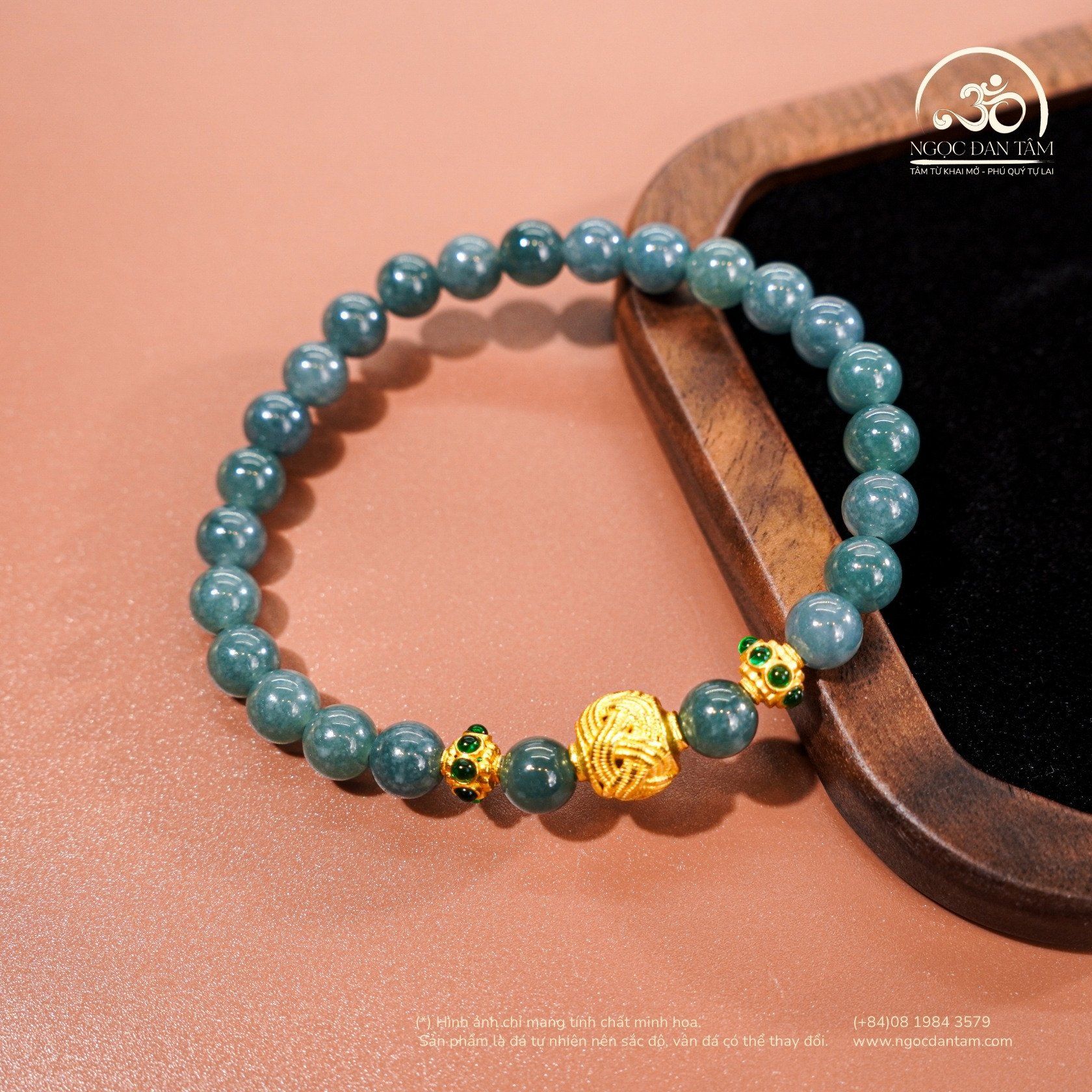  Vòng Tay Ngọc Hòa Điền 7mm 2A Phối Charm Cát Tường 