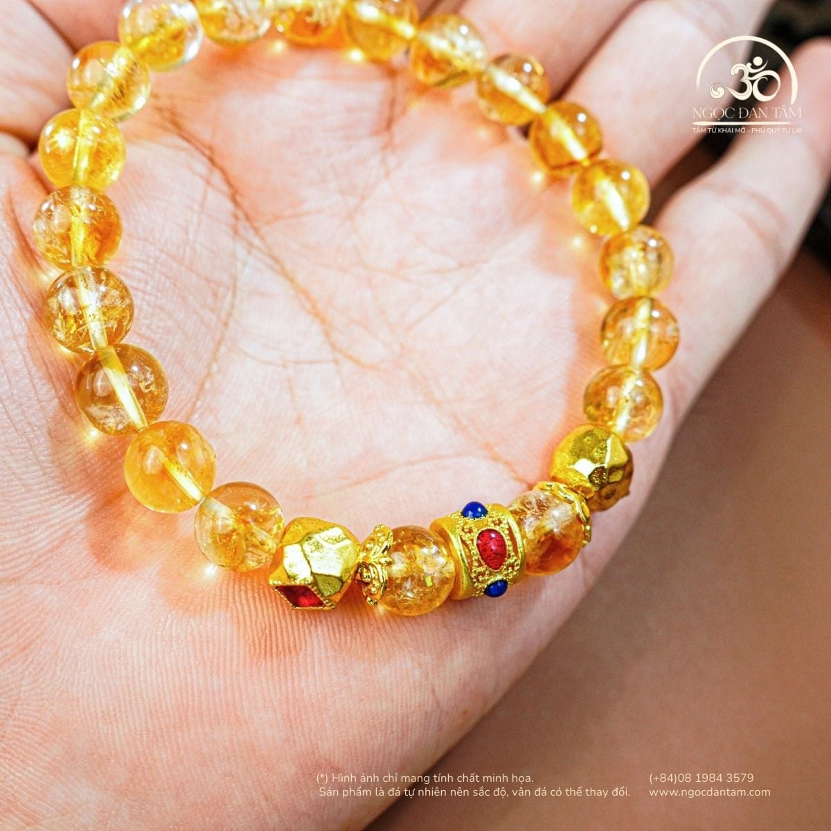  Vòng Tay Đá Thạch Anh Vàng Hoa Bay 8mm 3A Phối Charm Vòng Đính Đá 