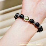  Vòng tay Tourmaline Đen 10mm 2A Phối Charm Bọc Đá 
