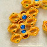  Charm Chùy Kim Cang Đính Ngọc Xanh 15,83mm - Charm Kim Loại Mạ Vàng Cao Cấp 