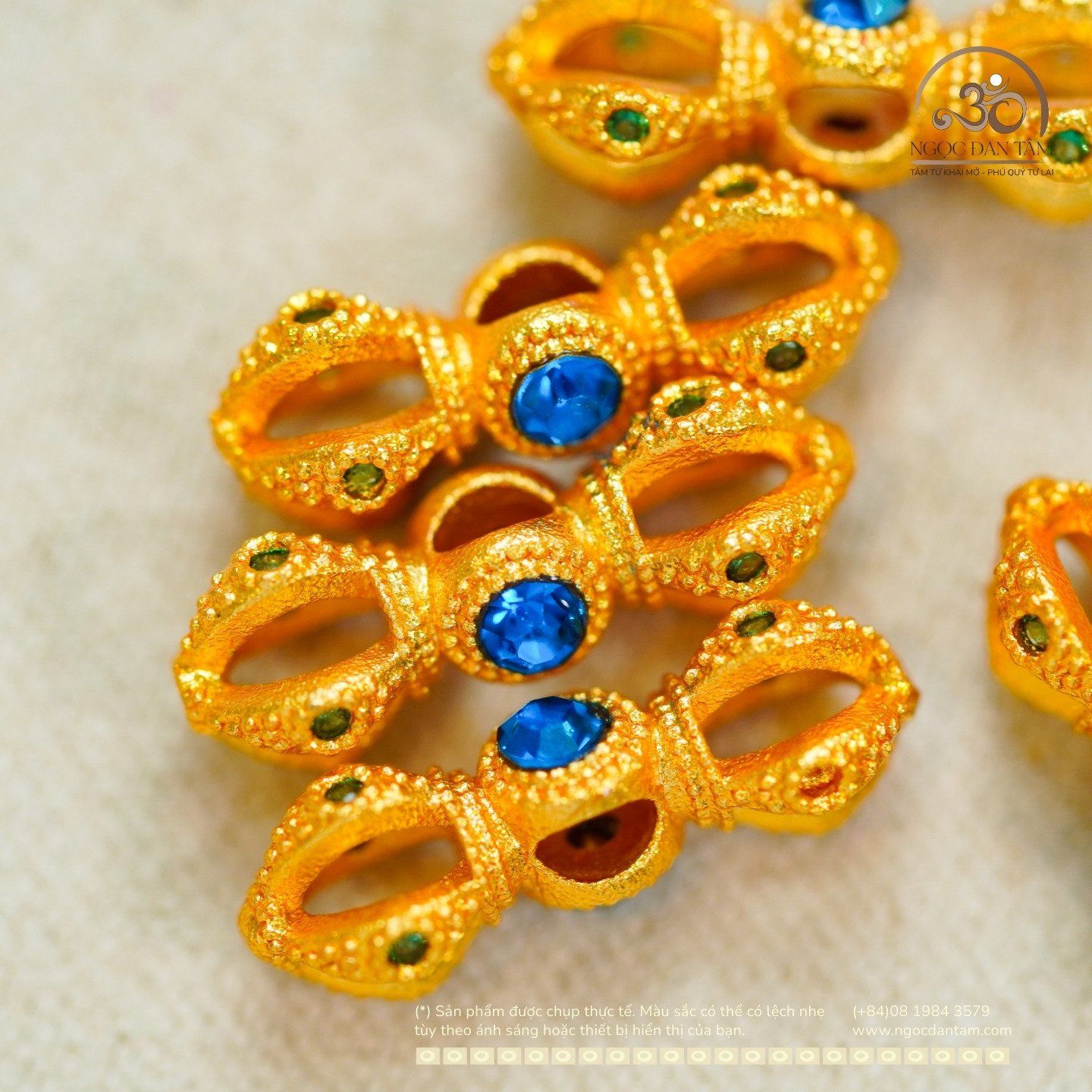  Charm Chùy Kim Cang Đính Ngọc Xanh 15,83mm - Charm Kim Loại Mạ Vàng Cao Cấp 