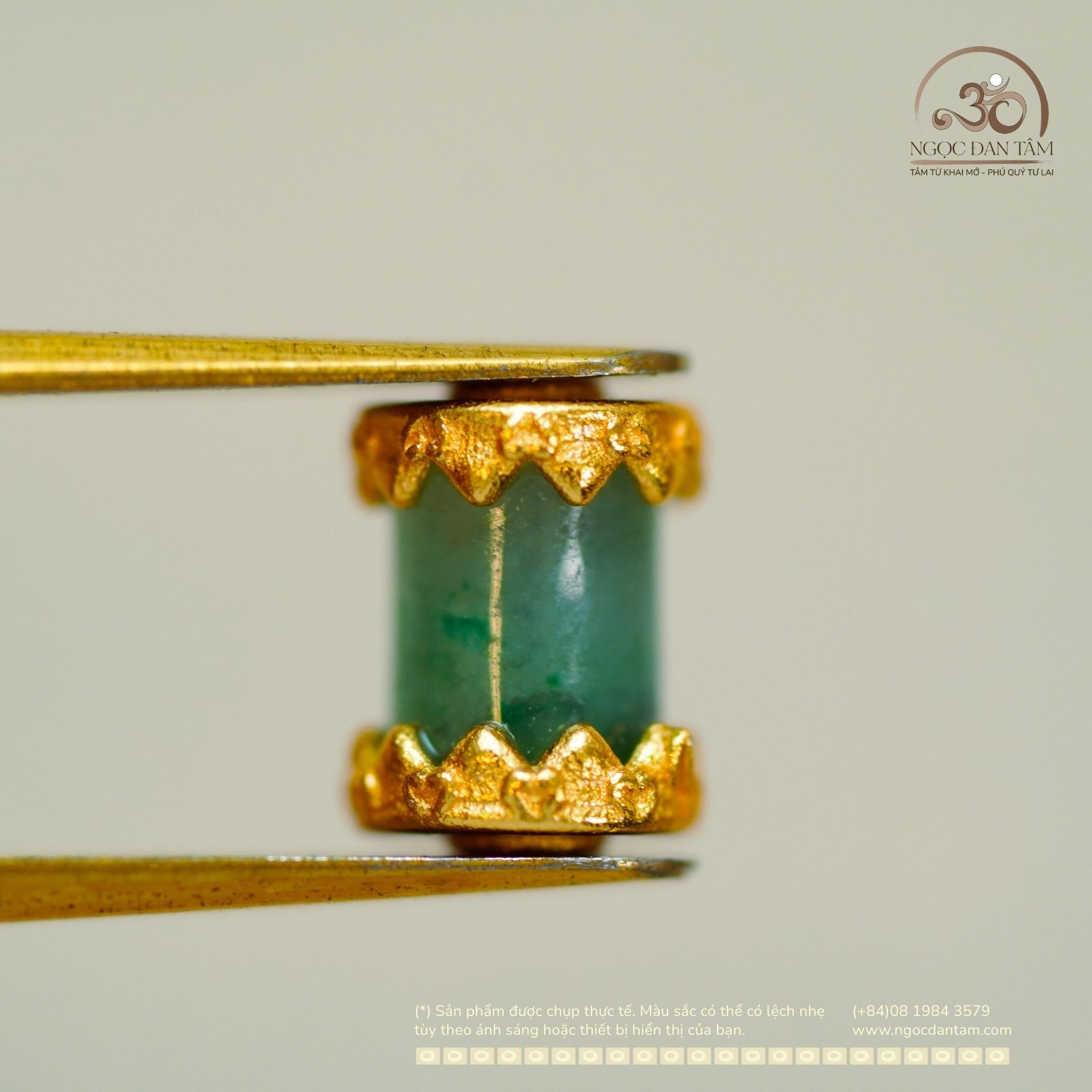  Charm Trụ Xanh Ngọc Lục Bảo Nhỏ 5,85mm - Bạc 925 Mạ Vàng Cao Cấp 