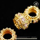  Charm Trụ Tròn Đính Hạt Hồng 9.21mm - Kim Loại Mạ Vàng Cao Cấp 