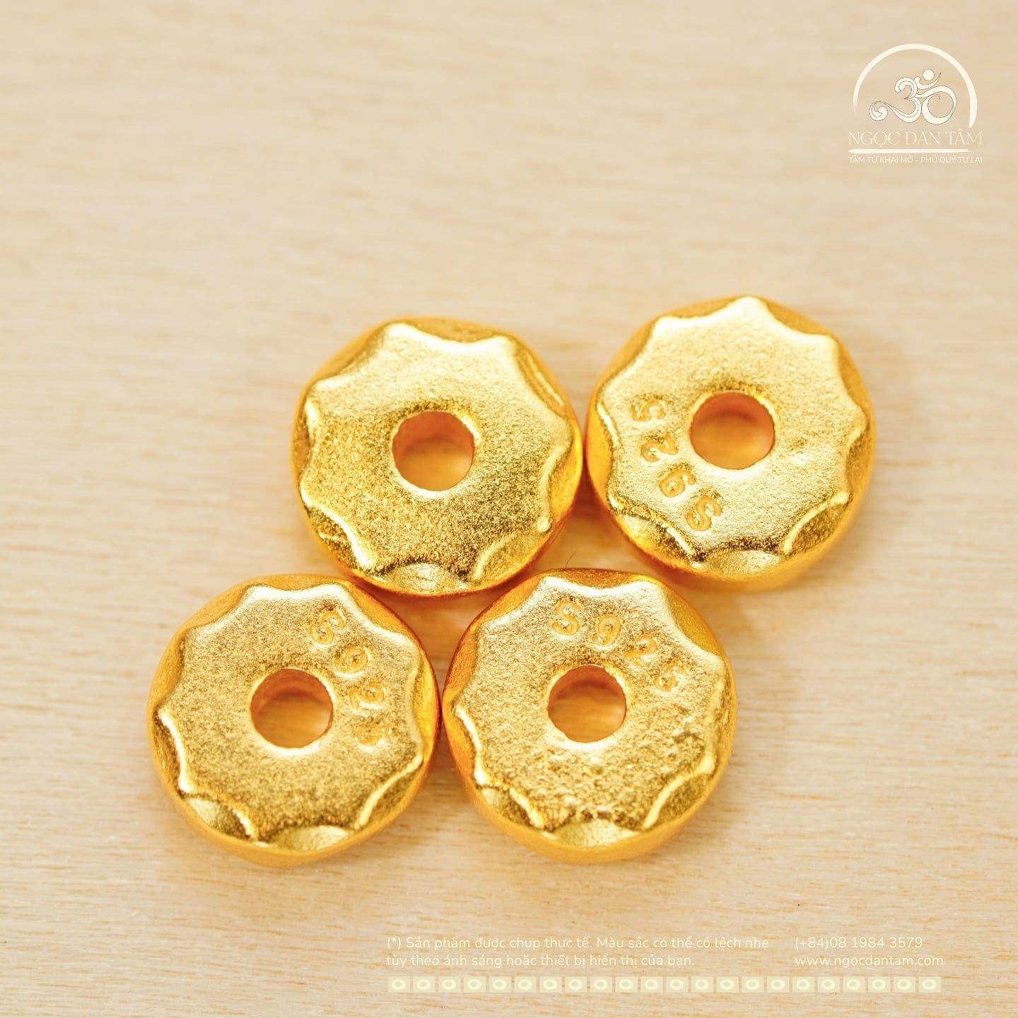  Charm Bánh Răng Hình Khối 7mm - Bạc 925 Mạ Vàng Cao Cấp 