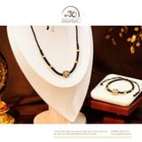  Vòng Cổ  + Vòng Tay Thắt Dây Charm Bánh Xe Pháp Luân Bạc 925 Mạ Vàng Cao Cấp 