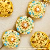  Charm Sứ Thanh Hoa Đính Ngọc Trai 13,30mm - Kim Loại Mạ Vàng Cao Cấp 
