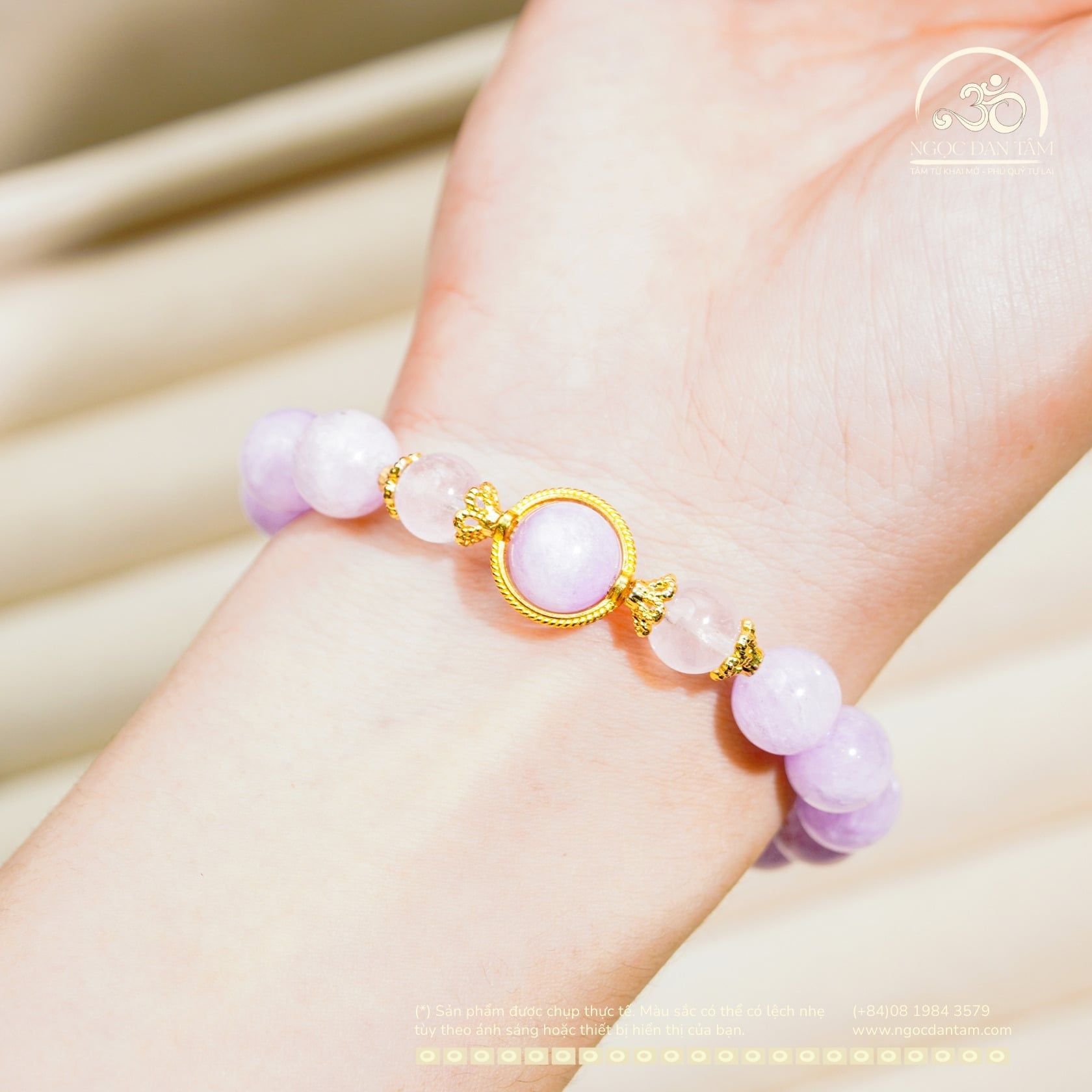  Vòng Tay Thạch anh Tím Lavender 10mm 3A Phối Charm Bọc Đá 