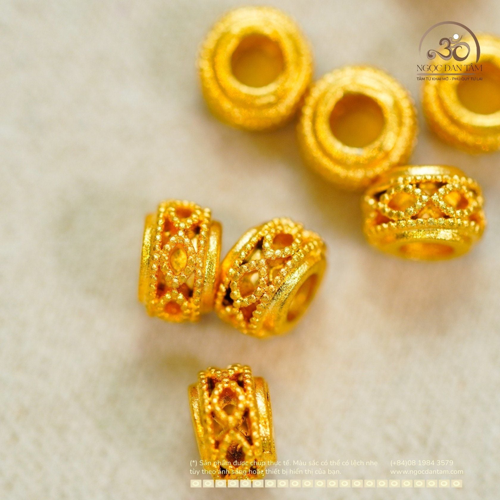  Charm Tròn Họa Tiết 6mm - Kim Loại Mạ Vàng 